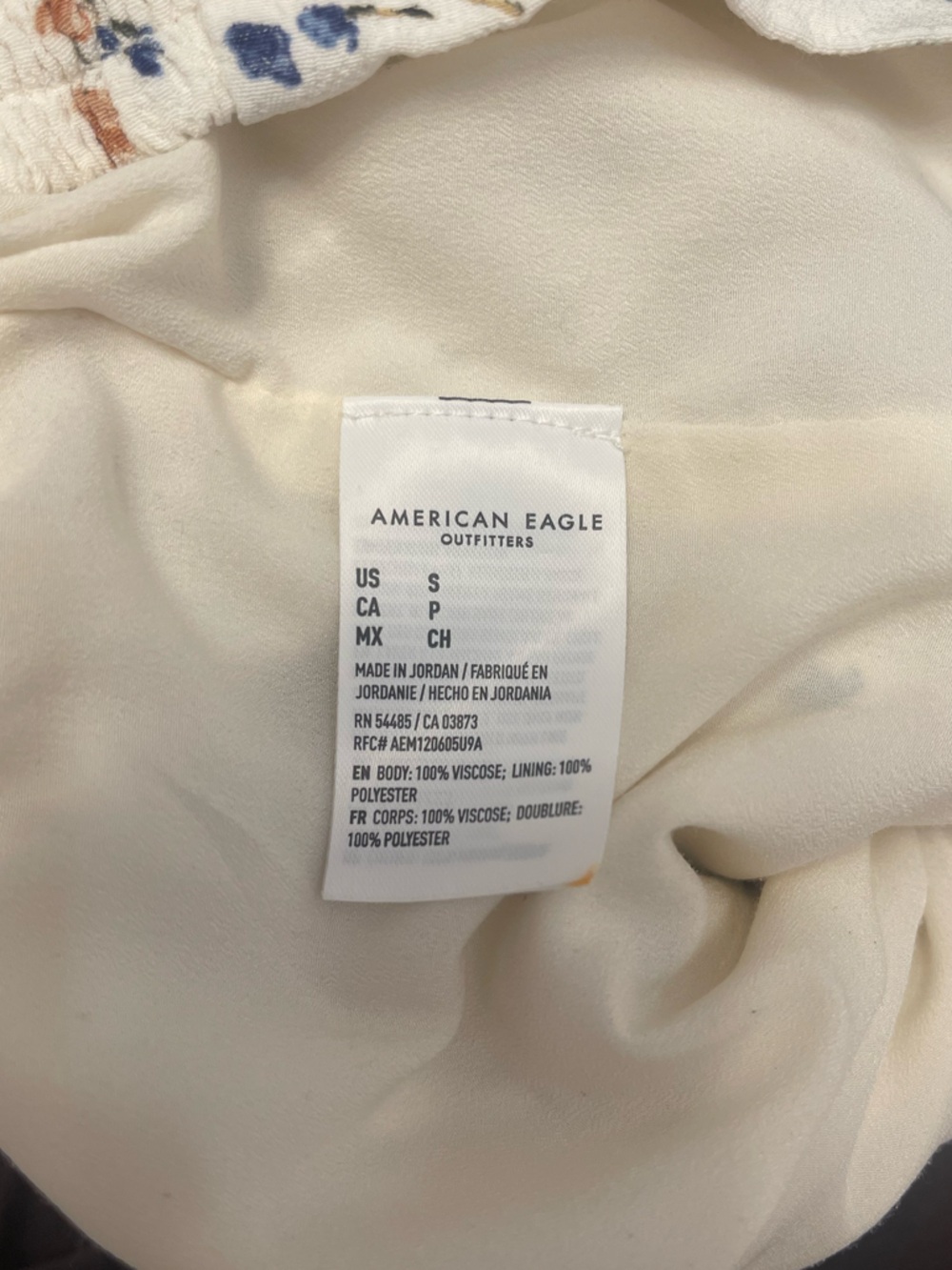 American Eagle Outfitters Cream Wide Leg Pants with Blue and Tan Floral Print - Picture 5 of 6